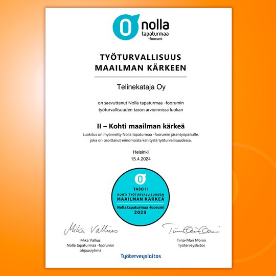 Telinekataja nolla taso todistus